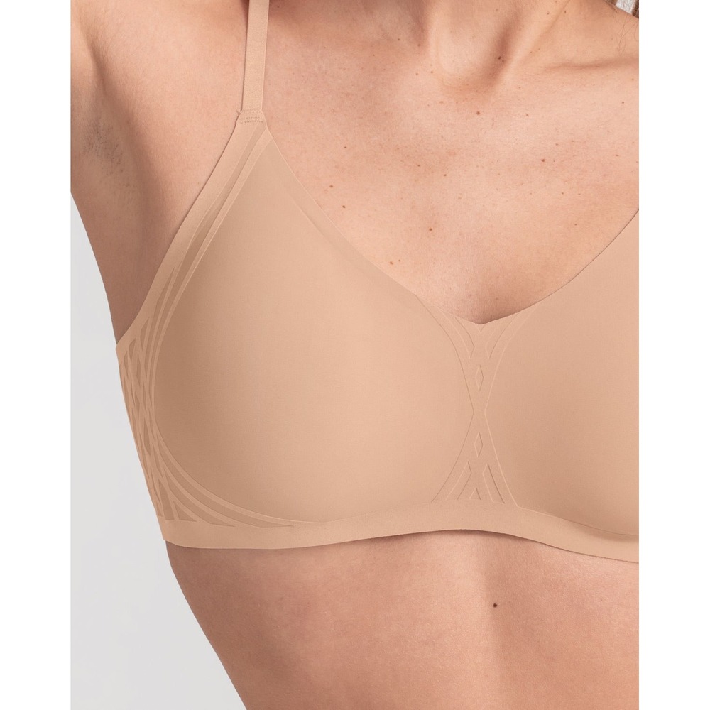 HONEYLOVE Silhouette Bra Sand Tan Women's Size L Romantic Underwear Seamless EUC